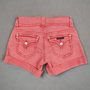 Hudson Ruby Mid Thigh Denim Short Women 26 (2) Coral Pink Flap Pocket Stretch EC